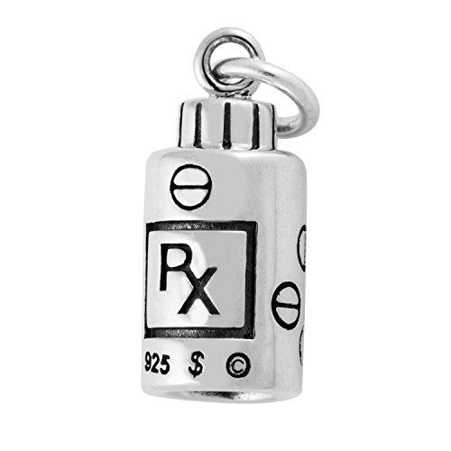 Sterling Silver 3D Pharmacy Doctors Medical Prescription Pill Bottle Charm
