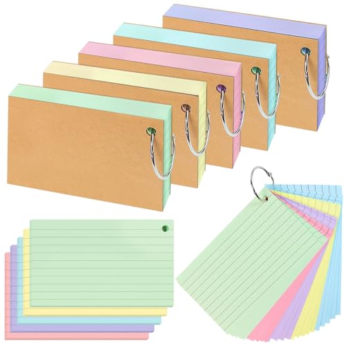 Fiches de révision colorées 7,6x12,7 cm avec anneau pour réussir vos examens et organiser vos cours
