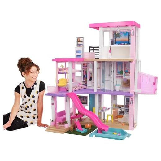 Barbie GRG93 - Traumvilla, dreistöckiges Puppenhaus (114 cm) mit Pool, Rutsche, Aufzug, Lichtern und Geräuschen, Spielzeug ab 3 Jahren, Mehrfarbig
