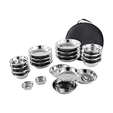 【Emballage de valeur】 : 1 ensemble de vaisselle de camping en plein air comprenant une assiette, un bol, un plat à sauce et un sac de rangement, idéal pour les activités de plein air.