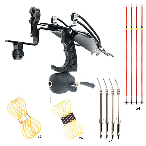 Archery Hunting Fishing Arrows Slingshot Kit Wrist High Velocity Catapult Powerful Shooting Slingshot Bow + Fiberglass Fishing Arrows, Fishing Broadheads, Arrow Brush, Fishing Reel, Flashlight Bracket