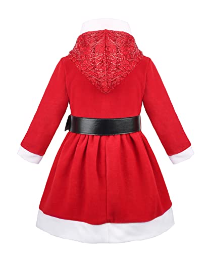 Lilax Little Girls' Holiday Christmas Santa Sparkle Hood Red Dress with Belt4