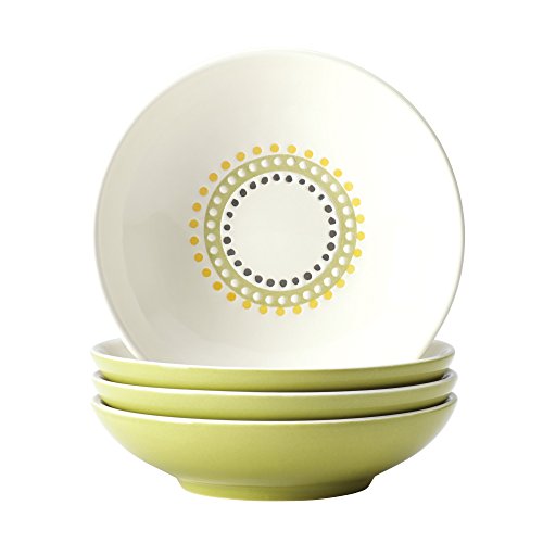 Rachael Ray Dinnerware Circles and Dots 4-Piece Stoneware Fruit Bowl Set, Print