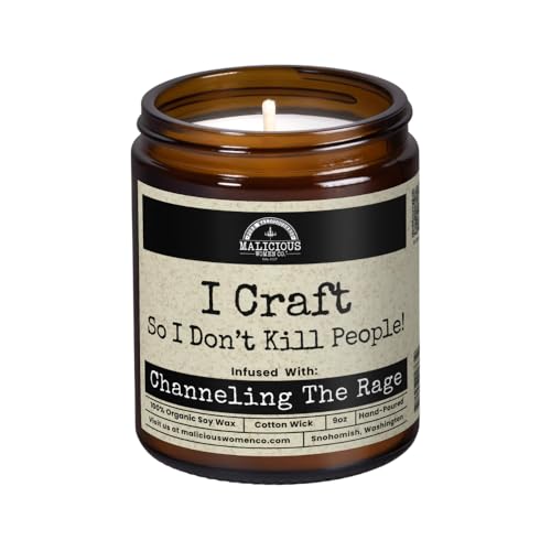 Malicious Women Candle Co. I Craft So I Don’t Kill People Candle | Soy Wax Candle Funny Gift for Women and Men | Sparkling Paloma Scented Jar Candle Home Decor | Handmade Brown 9oz Indoor Use