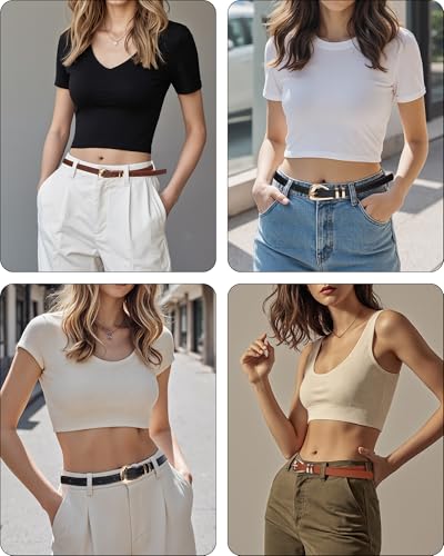 3 Pack Women Belts Leather for Jeans Pants Dresses Fashion Ladies Waist Skinny Belt with Gold Buckle 6