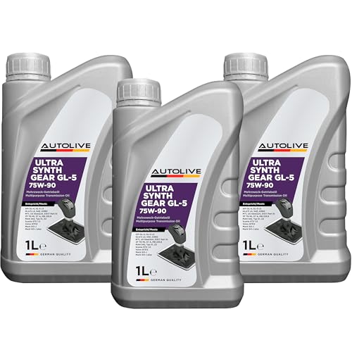 AUTOLIVE Aceite 75W90 Ultra Synth Gear API GL-4 GL-5 LS – Aceite Sintético para Transmisión Manual y Diferencial –Pack de 3 x 1L = 3L