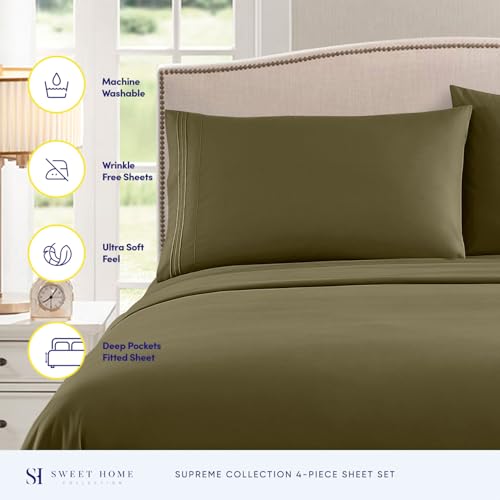 Queen Size Bed Sheets - Breathable Luxury Sheets with Full Elastic & Secure Corner Straps Built In - 1800 Supreme Collection Extra Soft Deep Pocket Bedding Set, Sheet Set, Queen, Olive