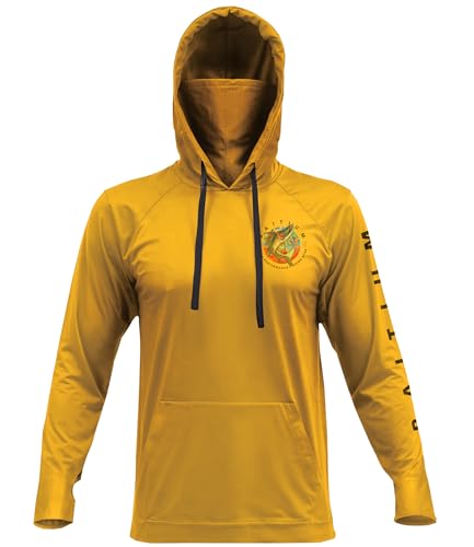 fishing shirts for men,upf50 hooded long sleeve with gaiter, sun protection dry fit apparel, cooling moisture wicking with face mask, fishing clothes for men - salmon (medium, yellow)