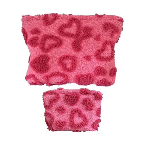 Neceser De Viaje,2 Piezas Lindo Necesser De Felpa Corazón Estético Portátil,Bolsa de Almacenamiento con Cremallera Resistente al Agua para Mujeres Niñas Universitarias Trabajo Gimnasio Escuela | Bolso