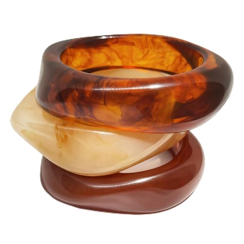 FAXHION Chunky Resin Acrylic Bangle Bracelets for Women Colorful Wide Geometric Bangles Set Statement Stackable Bracelet Jewelry Gift