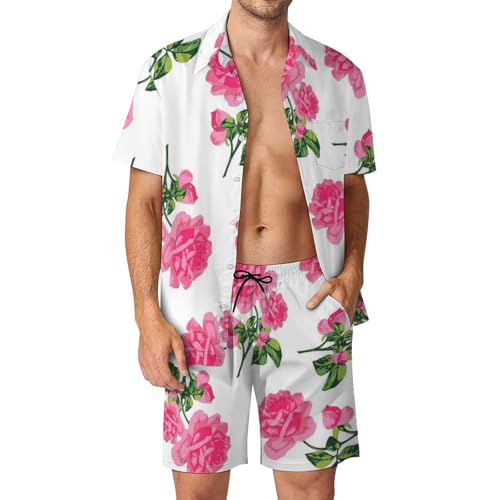 Ensemble d'été décontracté haut de gamme à boutons avec imprimé fleurs roses vintage