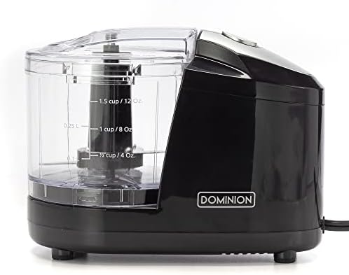 Dominion 1.5 Cup - Electric Mini Food Chopper - Vegetable & Fruit Cutter - Premium Stainless Steel Blades with Safety Lock Cover - One Step/Touch Button - Non-Skid Rubber Feet - Black