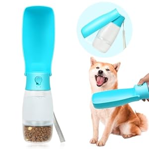 Loonpon Dog Water Bottle, Portable Dog Water Bottle with Food Container, Dog Travel Water Bottle, Dog Water Dispenser for Walking, Hiking, Travel (Blue, 12oz)