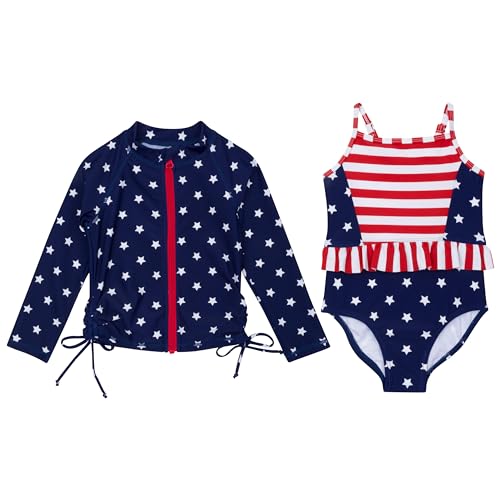 Image of SwimZip Girls' Long Sleeve Rash Guard & 1-Piece Swimsuit - UPF 50 Sun Protection