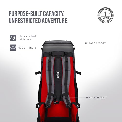 Image of Gear Explore 75L Extra Large Water Resistant Rucksack /Travel bag /For Men & Women(Grey - Red)