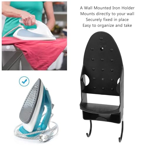 Povkufii Electric Iron Holder Heat Resistant 2 in 1 Wall Mounted Iron Board Rack with Hook for Home Bathroom Ironing Board Holder Wall Mount (Black)