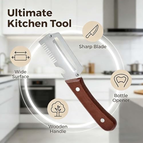Premium Vegetable Peeler with Wooden Handle and Bottle Opener,Multi-Functional Vegetable Peeler for Kitchen, 2-In-1 Stainless Steel Kitchen Tool, for Fruit Veggie, Includes Bottle Opener (3-In-1 2PCS)