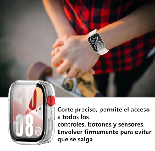 جراب من البولي كربونات مع شاشة حماية لساعة هواوي فيت 4 من كيو دبليو واي جيه، شفاف