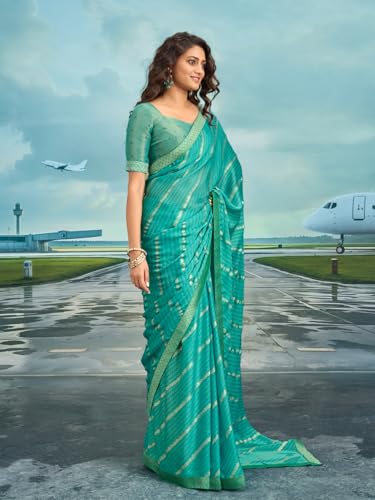 Image of Laxmipati Raadhika Turquoise Blue Chevron Print Silk Saree
