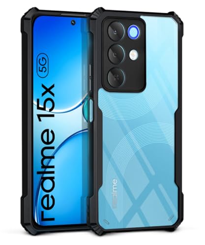 Image of WOW IMAGINE Shock Proof Clear Back Case Mobile Cover for Realme Narzo 90X 5G / Realme C85 5G / Realme 15X 5G (Hard | Hybrid PC + TPU | Full Armour Device & Camera Protection | Black)