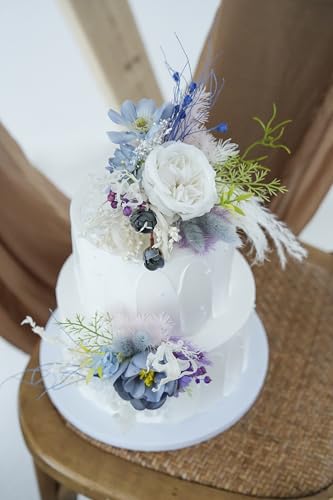Set de dos cake toppers de boda con flores artificiales miniatura 6