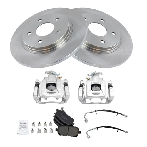 Image of TRQ Rear Brake Pad and Rotor Set Ceramic Rotors Calipers Hoses Compatible with 2011-2012 Chrysler Town & Country Grand Caravan Volkswagen Routan 2012 Ram Cargo Van