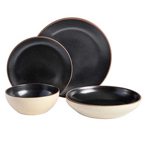 Image of Gibson Elite Contempo Classic Double Bowl Dinnerware Set, Service for 4 (16pcs), Black