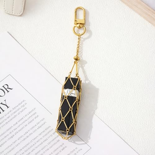 Image of SALVE Baddie Metal Mesh Lipstick Holder Bag Charm for Handbags | Portable Chapstick Keychain Sleeve, Travel Lip Balm Organiser | Cute Key Chain for Girls with Gold-Toned Clasp