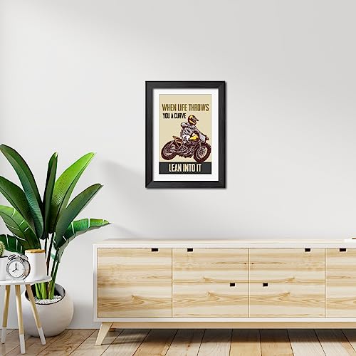 Image of TenorArts Motorcycle Riding Posters Photo Frame Bikers Bullet Rider Motivational Quotes Laminated Poster Framed Painting with Matt Finish Frames (9inches x 12inches) (Lean into it)