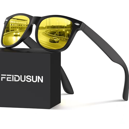FEIDUSUN Night Vision Driving Glasses for Men Women, Anti Glare Polarized Nighttime Glasses Yellow...