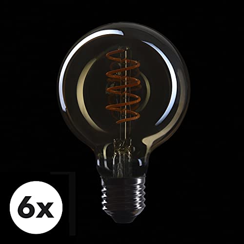 CROWN LED 6 x Edison gloeilamp E27-fitting, dimbaar, 4W, 2200K, warmwit, 230V, VS18, met vintage spiraalfilament… - Afbeelding 5