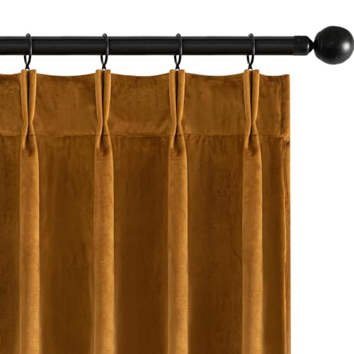 Image of MIULEE Velvet Pinch Pleated Blackout Curtains 84 inches Long, Gold Brown Pleat Design Thermal Insulated Luxury Window Drapes for Living Room Bedroom with Hooks, Set of 2