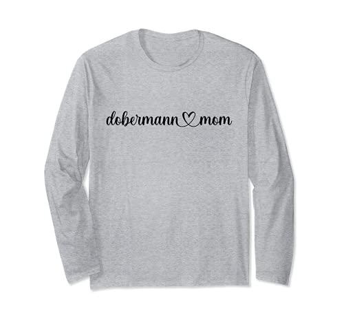 Dog Heart Love Dobermann Mom Long Sleeve T-Shirt, Grey