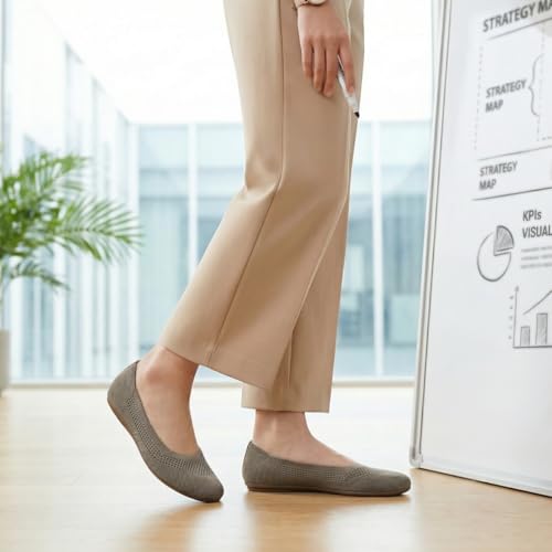 Image of poemlady Women's Ballet Flat Shoes Dress Shoes Knit Round Toe Slip On Ballerina Walking Flats Shoes for Woman Low Wedge Casual