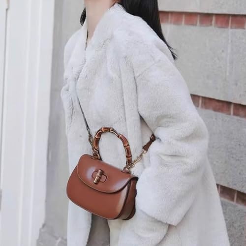 Women Genuine Leather Tote Handbags，Bamboo Top Handle Satchel Crossbody Bag with Adjustable Shoulder Strap2