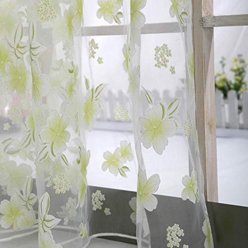 Amaone Eyelet Curtain, Curtain Blackout Curtains Voile Flower Floral Print Transparent Thermal Insulated Window Treatment For Living Room Bedroom Décor 40" Width x 78" Drop (100 x 200cm) (Green)