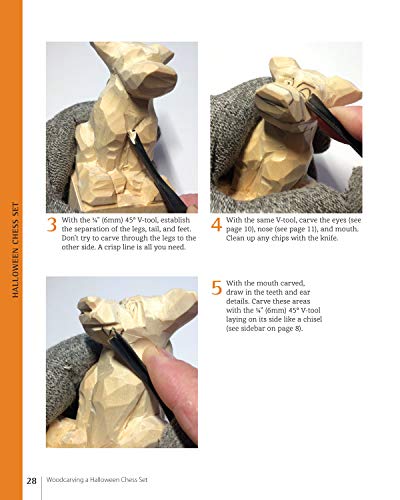 Woodcarving a Halloween Chess Set: Patterns and Instructions for Caricature Carving (Fox Chapel Publishing) Dracula King, Frankenstein Bishop, Werewolf Knight, Witch Queen, Spooky Mummy Pawns, & More