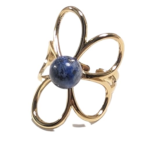 Bague Fleur de Cosmos Lapis Lazuli bague acier inoxydable doré bleu
