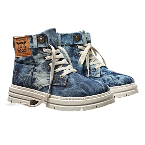 Men's Fashionable Denim Design Lace Up Boot, Casual Comfortable Blue Boots for Men Daily Wear, Male All-match Round Toe High Cut Daily Wear, Footwear, Casual Ankle, Walking Shoes (navy blue,13)