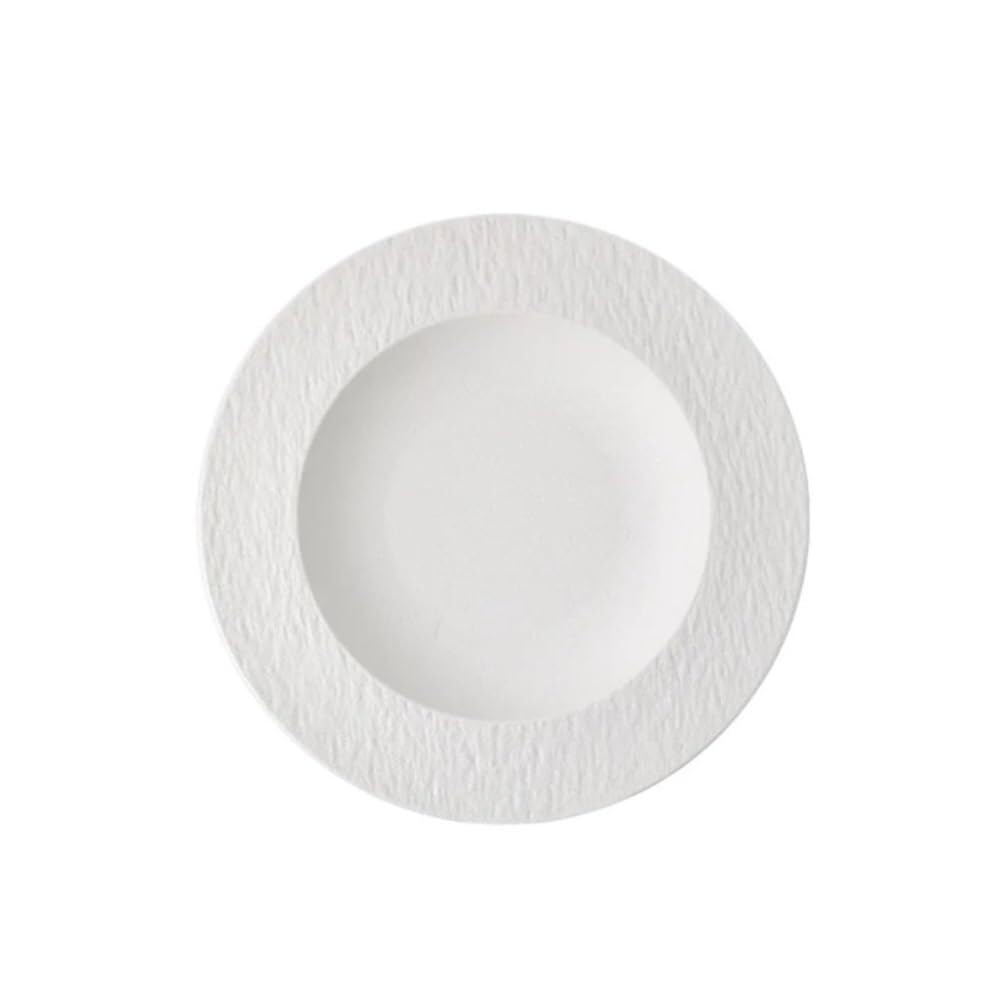 Ceramiczny Talerz Obiadowy 9,5 Cala, Czarno-Biały Talerz Słomkowy Z Kamienia, Elegancki Talerz Do Makaronu I Deserów, Idealny Na Rodzinne Posiłki(Biały-Mały)