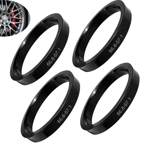Icyowls 4 Piezas Anillos centradores 66,6 a 57,1 mm, Anillos de buje, Ajuste preciso para Llantas de aleación, plástico Ligero, Reduce Vibraciones, Negro, para 66,6 mm
