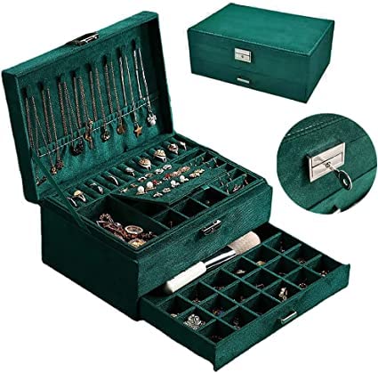 Rhyhorn Jewelry Box Watch 3-Layer PU Flannel Big Capacity Portable W/Lock Sections Necklaces Drawer Dark Green Rings Storage Case Jewelry Organizer Women (B0BSH8HW1H) Amazon Price History, Amazon Price Tracker
