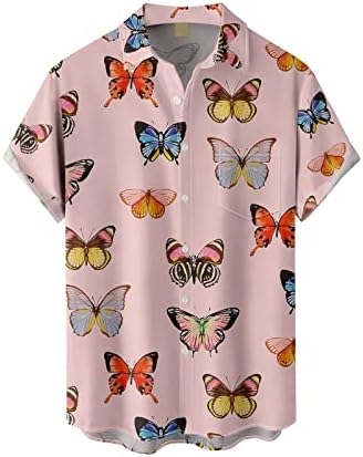 Men's Athletic Shirts & Tees with Pocket Oversize Button Up Blouses Funny Airplane Printed Graphic Tee Plus Size Relaxed-Fit Short Sleeve Shirt Casual Hawaiian Summer Tops Pink Medium
