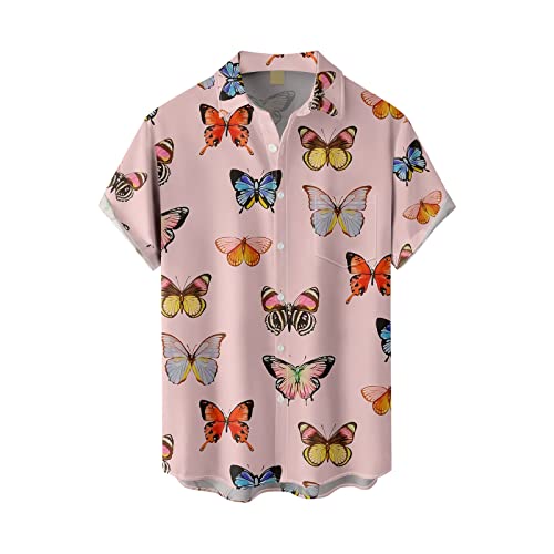 Men's Athletic Shirts & Tees With Pocket Oversize Button Up Blouses Funny Airplane Printed Graphic Tee Plus Size Relaxed-Fit Short Sleeve Shirt Casual Hawaiian Summer Tops Pink Medium #TOP21