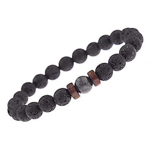 Bracelet en pierre volcanique et perles de bois noires pour couples d'étudiants