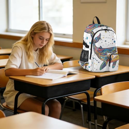 Mochila escolar de ballena azul para adolescentes y viajes 6