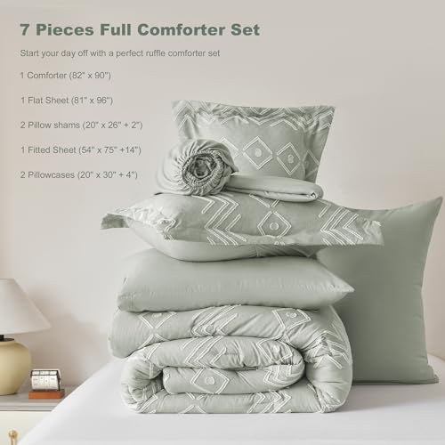Newspin Full Comforter Set, Sage Green Boho 7 Pieces Bed In A Bag thumb #6