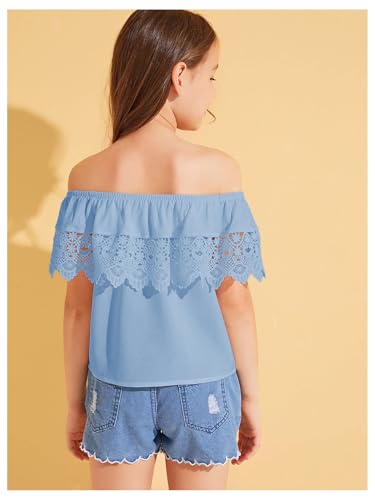 Image of WDIRARA Girl's Folklorico Shirt Off Shoulder Ruffle Trim Lace Blouse Tops