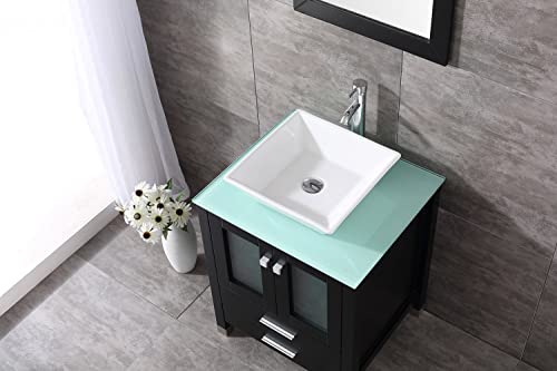 Walcut 24 Inch Modern Bathroom Vanity And Sink Combo Wood Cabinet Stand Pedestal With White Square Ceramic Vessel Single Sink With Chrome Bathroom Solid Brass Faucet And Pop Up Drain #TOP2