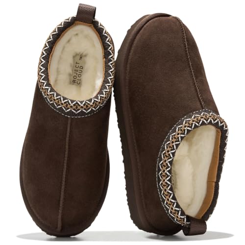 Image of Project Cloud 100% Genuine Leather Shearling Slippers for Women (Nerita) | Australian Fur Lining Memory Foam Insole Non Slip EVA Sole Fuzzy Plush House Shoes Warm Cozy Indoor Footwear Everyday Comfort